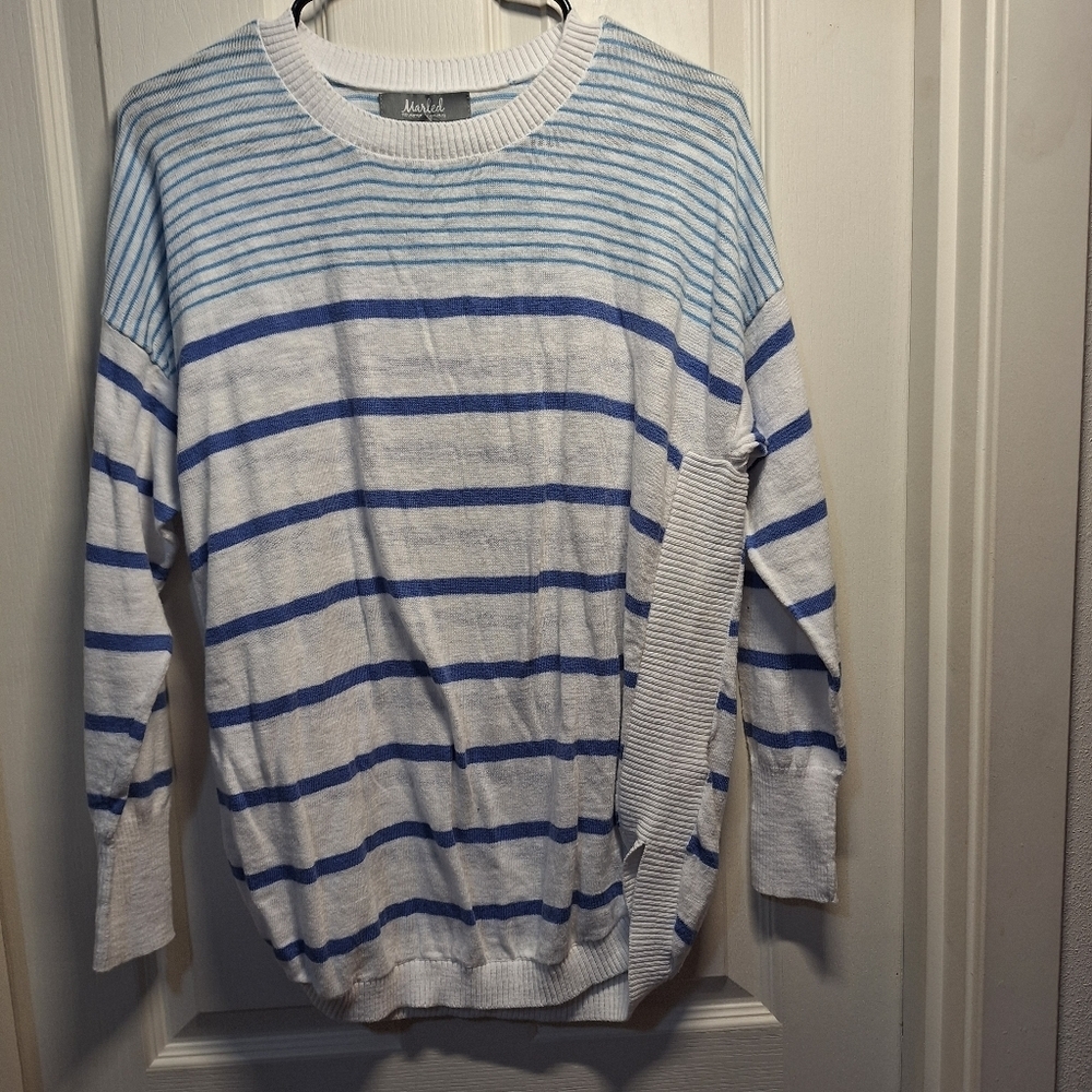 Marled Striped Sweater Blue and White Size 1X